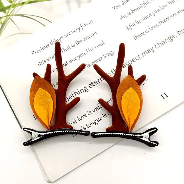 Cute Antlers Plastic Cloth Flannel Hair Clip 1 Pair