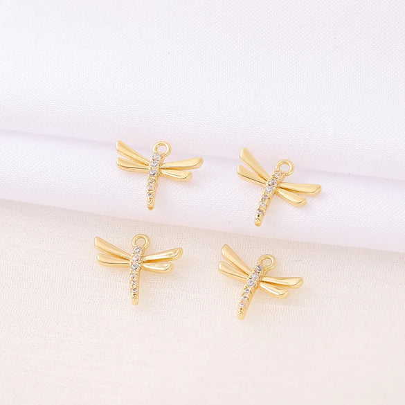 Cute Artistic Dragonfly 18K Gold Plated Zircon Copper Wholesale Jewelry Accessories