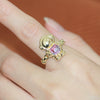 Cute Astronaut Character Ring For Women And Men Gold Plated Metal Adjustable Open Ring With Artificial Crystal Vintage Cartoon Design