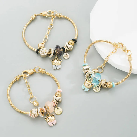 Cute Bear Bow Knot Gold Plated Rhinestones 304 Stainless Steel Alloy Wholesale Bracelets