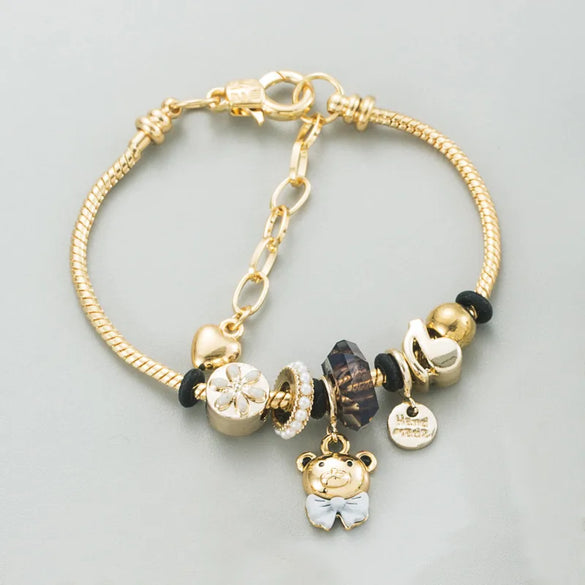 Cute Bear Bow Knot Gold Plated Rhinestones 304 Stainless Steel Alloy Wholesale Bracelets