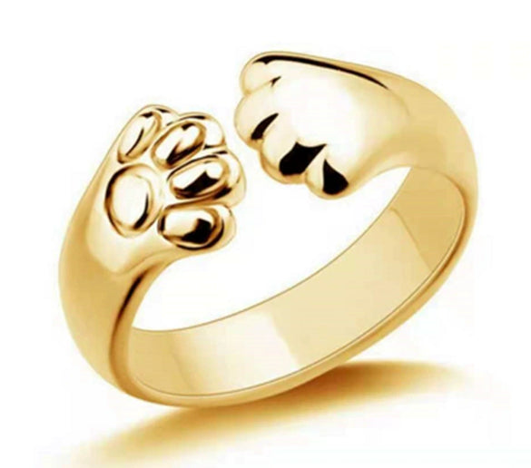 Cute Bear Paw Open Adjustable Ring Alloy Electroplated Light Luxury Animal Inspired Unisex Fashion Ring