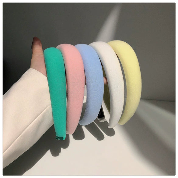 Cute Candy Color Wide Brim Sponge Headband Handmade Geometric Cloth Hair Accessory For Women Wholesale