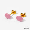 Cute Candy Colored Geometric Stainless Steel Mini Stud Earrings With Electroplating Treatment And Small Beans Ball Design