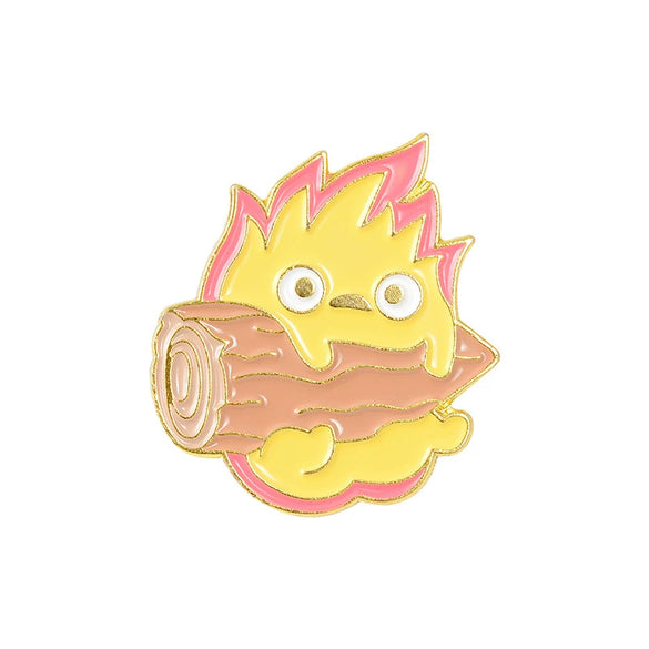 Cute Cartoon Alloy Brooch Pin With English Letter And Small Flame Design For Unisex Decorative Wear