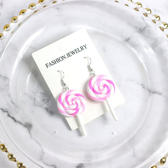 Cute Cartoon Candy Lollipop Ear Hook Earrings For Women Sweet Macaron Style Plastic And Resin Jewelry Wholesale