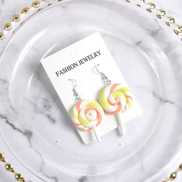 Cute Cartoon Candy Lollipop Ear Hook Earrings For Women Sweet Macaron Style Plastic And Resin Jewelry Wholesale