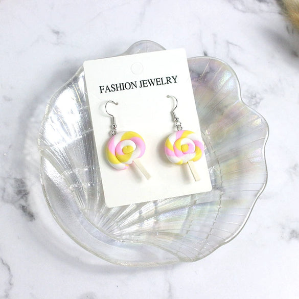 Cute Cartoon Candy Lollipop Ear Hook Earrings For Women Sweet Macaron Style Plastic And Resin Jewelry Wholesale