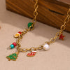 Cute Cartoon Christmas Tree Socks Old Man Pendant Stainless Steel 18K Gold Plated Handmade Chain Christmas Necklace For Women