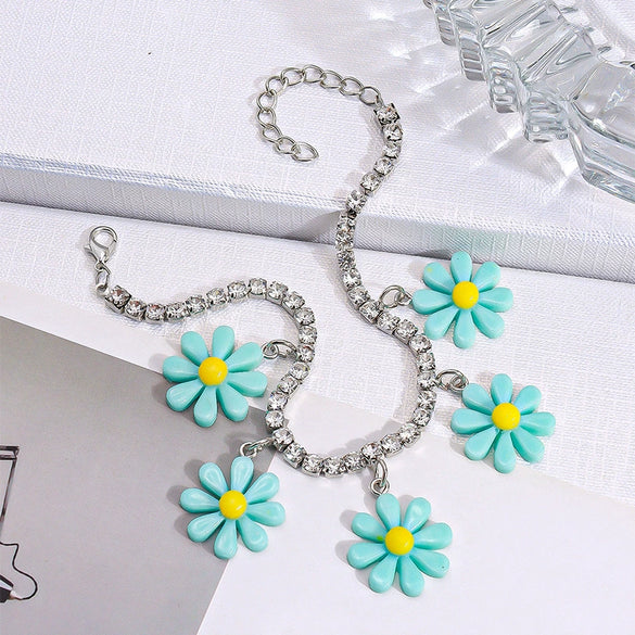 Cute Cartoon Daisy Flower Resin Bead Chain Bracelet Elegant Lightweight Style Wearresistant Waterproof Jewelry For Women And Men