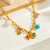 Cute Cartoon Dropping Glue English Letter Rainbow Earrings And Turquoise Flower Mix Element Necklace For Women Stainless Steel Electroplating U Shape
