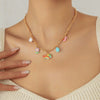 Cute Cartoon Dropping Glue English Letter Rainbow Earrings And Turquoise Flower Mix Element Necklace For Women Stainless Steel Electroplating U Shape