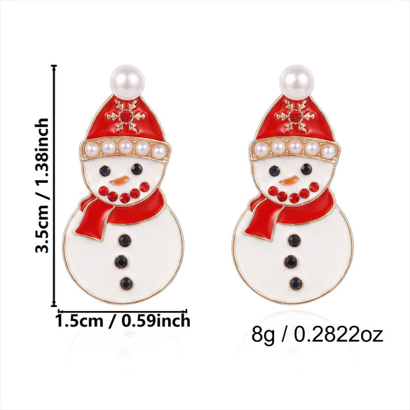 Cute Cartoon Snowman Stud Earrings With Scarf And Hat Rhinestone Electroplated Alloy Earrings With Stainless Steel Posts For Women