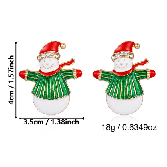 Cute Cartoon Snowman Stud Earrings With Scarf And Hat Rhinestone Electroplated Alloy Earrings With Stainless Steel Posts For Women