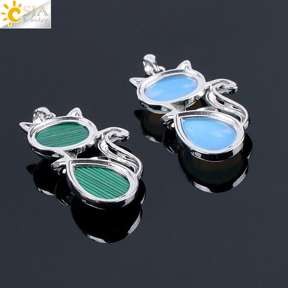 Cute Cat Pendant Necklace For Women With Natural Stone And Alloy Accessories Minimalist Animal Jewelry Polished Hanging Ornament