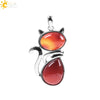 Cute Cat Pendant Necklace For Women With Natural Stone And Alloy Accessories Minimalist Animal Jewelry Polished Hanging Ornament