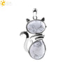 Cute Cat Pendant Necklace For Women With Natural Stone And Alloy Accessories Minimalist Animal Jewelry Polished Hanging Ornament