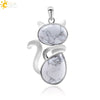 Cute Cat Pendant Necklace For Women With Natural Stone And Alloy Accessories Minimalist Animal Jewelry Polished Hanging Ornament