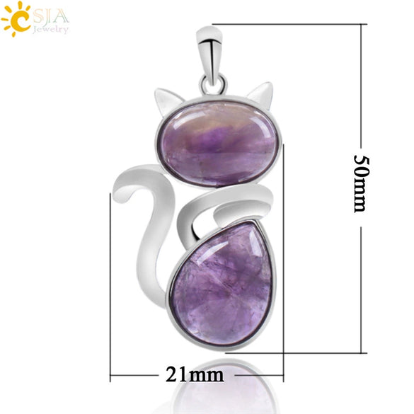 Cute Cat Pendant Necklace For Women With Natural Stone And Alloy Accessories Minimalist Animal Jewelry Polished Hanging Ornament