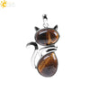 Cute Cat Pendant Necklace For Women With Natural Stone And Alloy Accessories Minimalist Animal Jewelry Polished Hanging Ornament