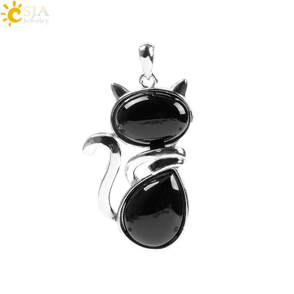 Cute Cat Pendant Necklace For Women With Natural Stone And Alloy Accessories Minimalist Animal Jewelry Polished Hanging Ornament