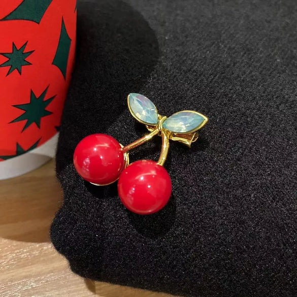 Cute Cherry Alloy Enamel Rhinestones Women'S Brooches