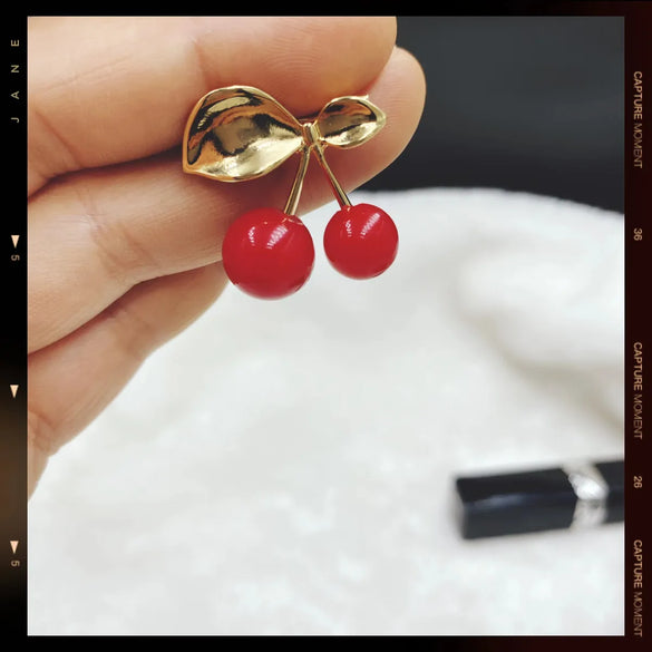 Cute Cherry Alloy Enamel Rhinestones Women'S Brooches