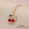 Cute Cherry Strawberry Pendant Necklace For Women Copper And Stainless Steel Fruit Shape Dripping Oil Process O Word Chain