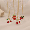 Cute Cherry Strawberry Pendant Necklace For Women Copper And Stainless Steel Fruit Shape Dripping Oil Process O Word Chain