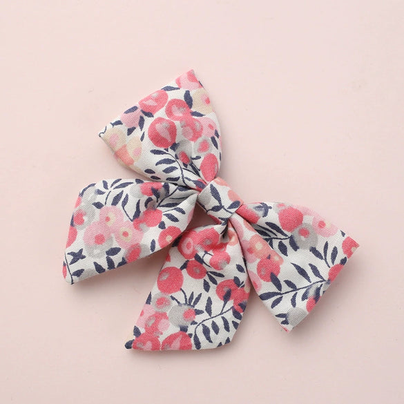 Cute Children’s Cotton Fabric Bow Hair Clip Handmade Plaid Printed Pointed Word Barrette Princess Hairpin