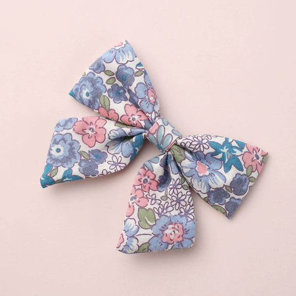 Cute Children’s Cotton Fabric Bow Hair Clip Handmade Plaid Printed Pointed Word Barrette Princess Hairpin
