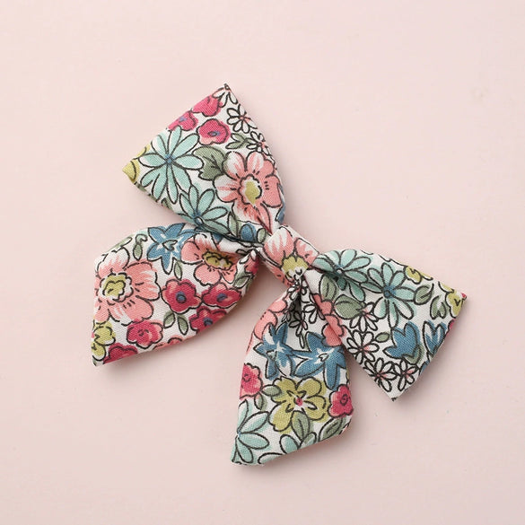Cute Children’s Cotton Fabric Bow Hair Clip Handmade Plaid Printed Pointed Word Barrette Princess Hairpin