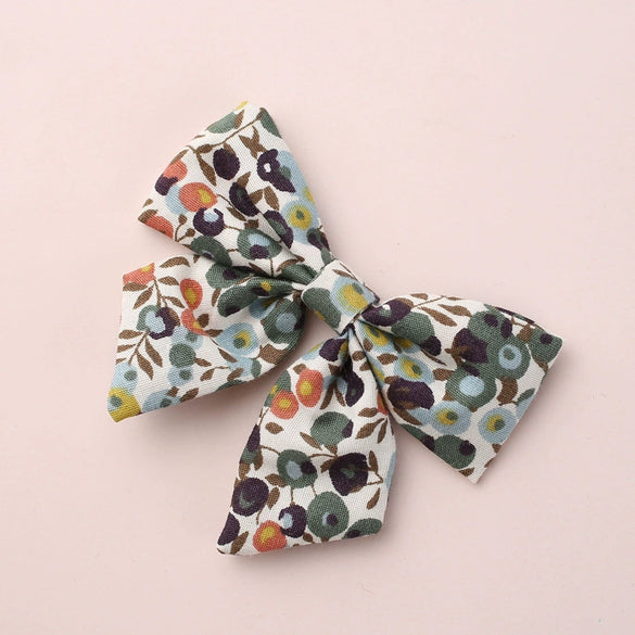 Cute Children’s Cotton Fabric Bow Hair Clip Handmade Plaid Printed Pointed Word Barrette Princess Hairpin