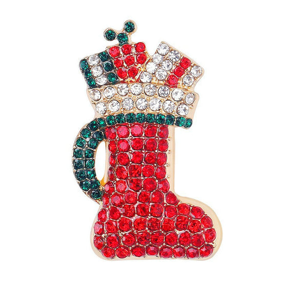 Cute Christmas Boot Brooch Pin With Diamond Embellishment Handmade Animalshaped Zinc Alloy Festival Jewelry