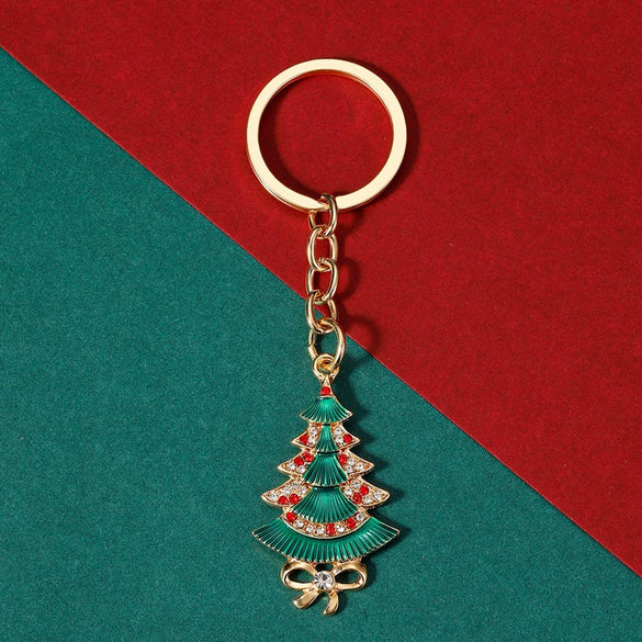 Cute Christmas Tree And Santa Claus Keychain Pendant Zinc Alloy Cartoon Bag Charm Key Ring Holiday Accessory