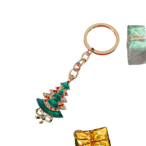 Cute Christmas Tree And Santa Claus Keychain Pendant Zinc Alloy Cartoon Bag Charm Key Ring Holiday Accessory