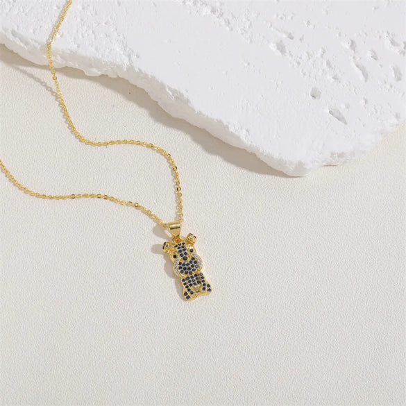 Cute Commute Animal Dog Copper Plating Hollow Out Inlay Zircon 14k Gold Plated White Gold Plated Pendant Necklace