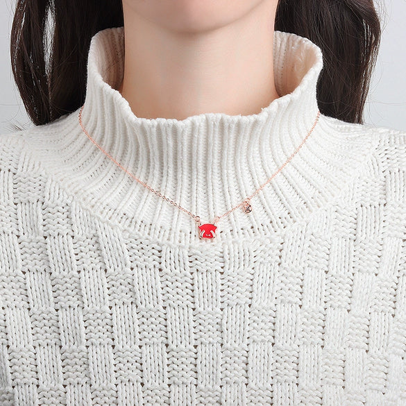 Cute Cow Zodiac Temperaturesensitive Colorchanging Pendant Women's S925 Sterling Silver Clavicle Necklace With Cross Chain And Electroplating Design