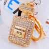 Cute Creative Pearl Bow Perfume Bottle Shaped Metal Keychain For Women As Bag Pendant Or Key Ring Diamond Gifts