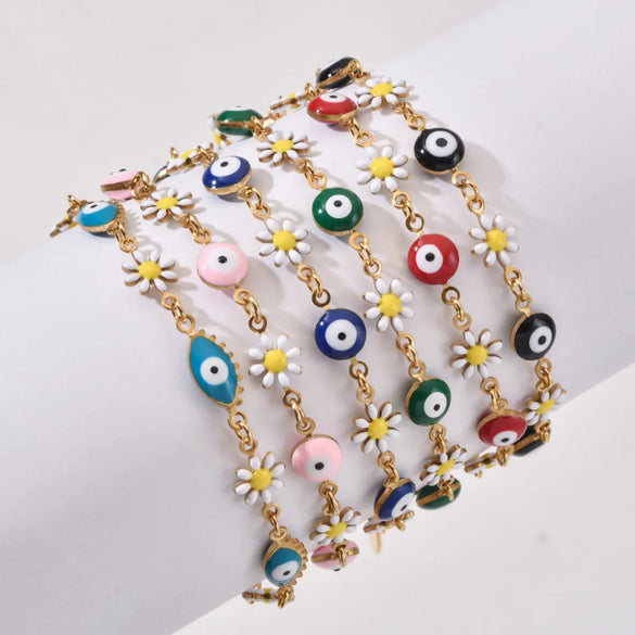 Cute Devil's Eye Flower Stainless Steel Enamel Bracelets