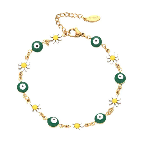 Cute Devil's Eye Flower Stainless Steel Enamel Bracelets