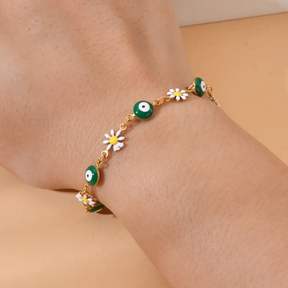 Cute Devil's Eye Flower Stainless Steel Enamel Bracelets