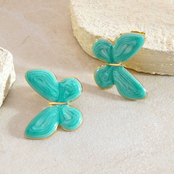 Cute Enamel Butterfly Earrings For Women Stainless Steel Animal Shaped Drip Oil Earrings With Light Luxury Style