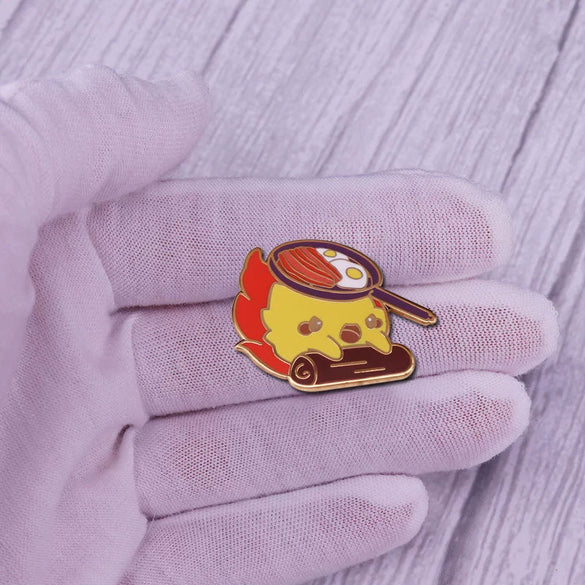 Cute Fire Demon Brooch Fantasy Animated Movie Inspired Metal Badge Unisex Anime Lovers Accessory