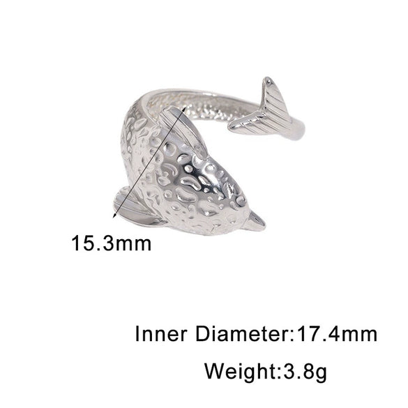Cute Fish Shaped Stainless Steel Open Ring For Women With Animal Pattern And Electroplated Finish