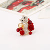 Cute Floral Cat Adjustable Alloy Ring With Micro Inlaid Crystal And Resin Rose Diamond Treated Fashion Ring For Women