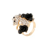 Cute Floral Cat Adjustable Alloy Ring With Micro Inlaid Crystal And Resin Rose Diamond Treated Fashion Ring For Women