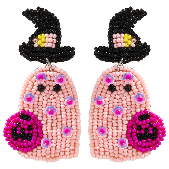 Cute Funny Multicolor Beaded Ghost Shape Plastic Resin Earrings For Women With Festive Elements