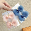Cute Handmade Cloth Bow Duckbill Hair Clip Pearlescent Yarn Double Clip Hairpin For Baby Girls And Children