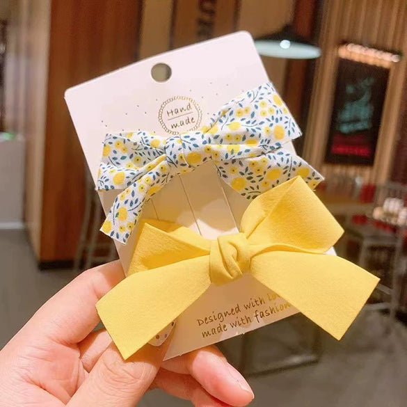 Cute Handmade Cloth Bow Duckbill Hair Clip Pearlescent Yarn Double Clip Hairpin For Baby Girls And Children